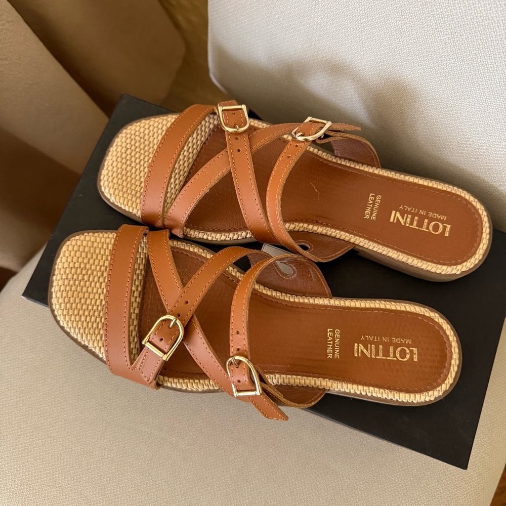 Lottini Made in Italy Leather Multi Strap Flat Sandal